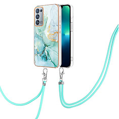 Funda Silicona Gel Goma Patron de Moda Carcasa con Acollador Cordon Lanyard Y05B para Oppo Reno6 Pro 5G Verde