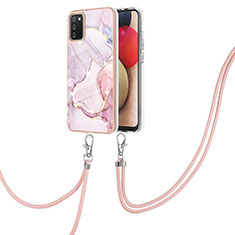 Funda Silicona Gel Goma Patron de Moda Carcasa con Acollador Cordon Lanyard Y05B para Samsung Galaxy A02s Rosa