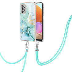 Funda Silicona Gel Goma Patron de Moda Carcasa con Acollador Cordon Lanyard Y05B para Samsung Galaxy A32 5G Verde