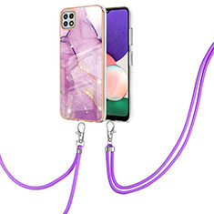 Funda Silicona Gel Goma Patron de Moda Carcasa con Acollador Cordon Lanyard Y05B para Samsung Galaxy F42 5G Purpura Claro