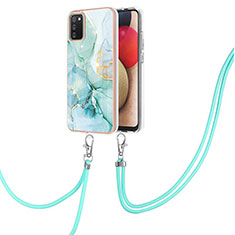 Funda Silicona Gel Goma Patron de Moda Carcasa con Acollador Cordon Lanyard Y05B para Samsung Galaxy M02s Verde