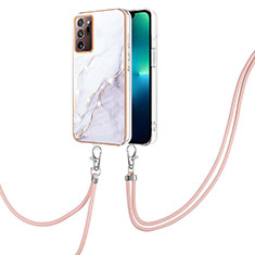 Funda Silicona Gel Goma Patron de Moda Carcasa con Acollador Cordon Lanyard Y05B para Samsung Galaxy Note 20 Ultra 5G Blanco