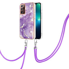 Funda Silicona Gel Goma Patron de Moda Carcasa con Acollador Cordon Lanyard Y05B para Samsung Galaxy Note 20 Ultra 5G Morado