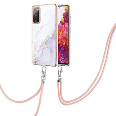 Funda Silicona Gel Goma Patron de Moda Carcasa con Acollador Cordon Lanyard Y05B para Samsung Galaxy S20 FE (2022) 5G Blanco