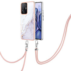 Funda Silicona Gel Goma Patron de Moda Carcasa con Acollador Cordon Lanyard Y05B para Xiaomi Mi 11T Pro 5G Blanco