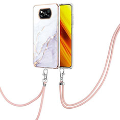 Funda Silicona Gel Goma Patron de Moda Carcasa con Acollador Cordon Lanyard Y05B para Xiaomi Poco X3 NFC Blanco