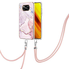 Funda Silicona Gel Goma Patron de Moda Carcasa con Acollador Cordon Lanyard Y05B para Xiaomi Poco X3 NFC Rosa