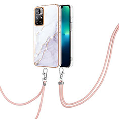 Funda Silicona Gel Goma Patron de Moda Carcasa con Acollador Cordon Lanyard Y05B para Xiaomi Redmi Note 11 5G Blanco