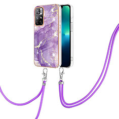 Funda Silicona Gel Goma Patron de Moda Carcasa con Acollador Cordon Lanyard Y05B para Xiaomi Redmi Note 11 5G Morado