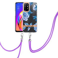 Funda Silicona Gel Goma Patron de Moda Carcasa con Acollador Cordon Lanyard Y06B para Oppo A95 5G Azul