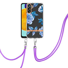 Funda Silicona Gel Goma Patron de Moda Carcasa con Acollador Cordon Lanyard Y06B para Samsung Galaxy A04s Azul