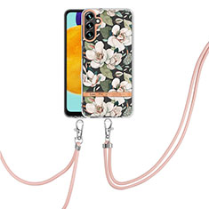 Funda Silicona Gel Goma Patron de Moda Carcasa con Acollador Cordon Lanyard Y06B para Samsung Galaxy A04s Blanco