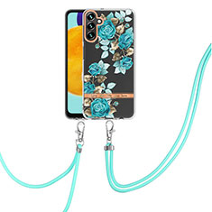 Funda Silicona Gel Goma Patron de Moda Carcasa con Acollador Cordon Lanyard Y06B para Samsung Galaxy A13 5G Cian