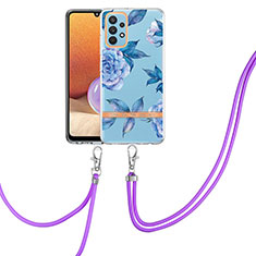 Funda Silicona Gel Goma Patron de Moda Carcasa con Acollador Cordon Lanyard Y06B para Samsung Galaxy M32 5G Azul