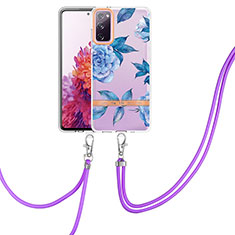 Funda Silicona Gel Goma Patron de Moda Carcasa con Acollador Cordon Lanyard Y06B para Samsung Galaxy S20 Lite 5G Azul