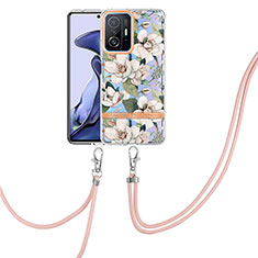 Funda Silicona Gel Goma Patron de Moda Carcasa con Acollador Cordon Lanyard Y06B para Xiaomi Mi 11T Pro 5G Blanco