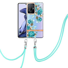 Funda Silicona Gel Goma Patron de Moda Carcasa con Acollador Cordon Lanyard Y06B para Xiaomi Mi 11T Pro 5G Cian