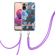 Funda Silicona Gel Goma Patron de Moda Carcasa con Acollador Cordon Lanyard Y06B para Xiaomi Poco M5S Azul