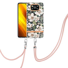 Funda Silicona Gel Goma Patron de Moda Carcasa con Acollador Cordon Lanyard Y06B para Xiaomi Poco X3 NFC Blanco