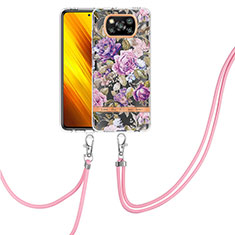 Funda Silicona Gel Goma Patron de Moda Carcasa con Acollador Cordon Lanyard Y06B para Xiaomi Poco X3 Pro Purpura Claro