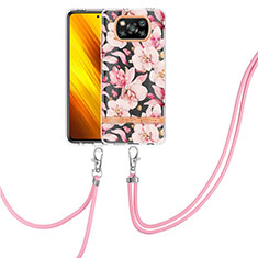 Funda Silicona Gel Goma Patron de Moda Carcasa con Acollador Cordon Lanyard Y06B para Xiaomi Poco X3 Pro Rosa