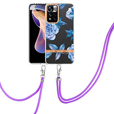 Funda Silicona Gel Goma Patron de Moda Carcasa con Acollador Cordon Lanyard Y06B para Xiaomi Poco X4 NFC Azul