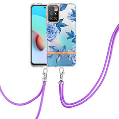 Funda Silicona Gel Goma Patron de Moda Carcasa con Acollador Cordon Lanyard Y06B para Xiaomi Redmi 10 4G Azul