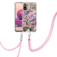 Funda Silicona Gel Goma Patron de Moda Carcasa con Acollador Cordon Lanyard Y06B para Xiaomi Redmi Note 10 4G Purpura Claro