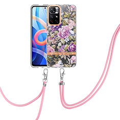 Funda Silicona Gel Goma Patron de Moda Carcasa con Acollador Cordon Lanyard Y06B para Xiaomi Redmi Note 11 5G Purpura Claro