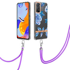 Funda Silicona Gel Goma Patron de Moda Carcasa con Acollador Cordon Lanyard Y06B para Xiaomi Redmi Note 11 Pro 4G Azul