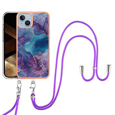 Funda Silicona Gel Goma Patron de Moda Carcasa con Acollador Cordon Lanyard Y07B para Apple iPhone 14 Morado