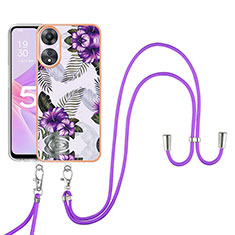 Funda Silicona Gel Goma Patron de Moda Carcasa con Acollador Cordon Lanyard YB3 para Oppo A78 5G Morado