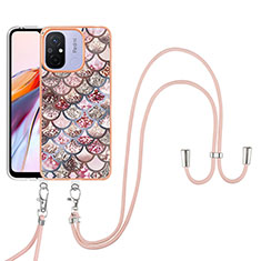 Funda Silicona Gel Goma Patron de Moda Carcasa con Acollador Cordon Lanyard YB3 para Xiaomi Poco C55 Marron