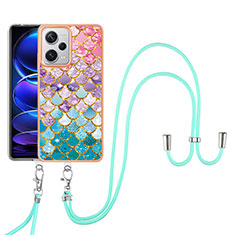 Funda Silicona Gel Goma Patron de Moda Carcasa con Acollador Cordon Lanyard YB3 para Xiaomi Redmi Note 12 Explorer Vistoso