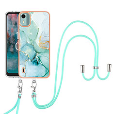 Funda Silicona Gel Goma Patron de Moda Carcasa con Acollador Cordon Lanyard YB5 para Nokia C12 Verde