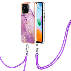 Funda Silicona Gel Goma Patron de Moda Carcasa con Acollador Cordon Lanyard YB5 para Xiaomi Redmi 10C 4G Purpura Claro