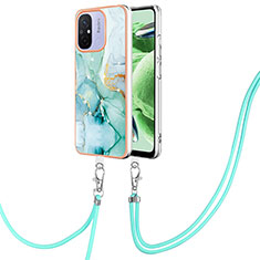 Funda Silicona Gel Goma Patron de Moda Carcasa con Acollador Cordon Lanyard YB5 para Xiaomi Redmi 12C 4G Verde