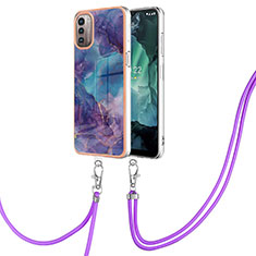 Funda Silicona Gel Goma Patron de Moda Carcasa con Acollador Cordon Lanyard YB7 para Nokia G21 Morado