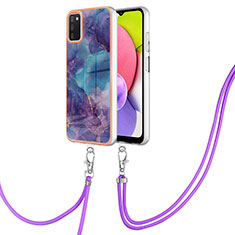 Funda Silicona Gel Goma Patron de Moda Carcasa con Acollador Cordon Lanyard YB7 para Samsung Galaxy A02s Morado