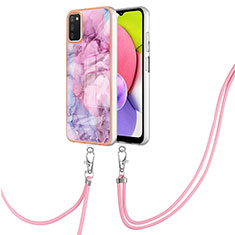 Funda Silicona Gel Goma Patron de Moda Carcasa con Acollador Cordon Lanyard YB7 para Samsung Galaxy A02s Purpura Claro