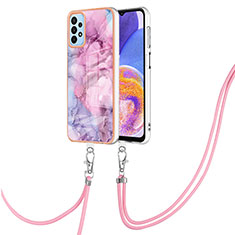 Funda Silicona Gel Goma Patron de Moda Carcasa con Acollador Cordon Lanyard YB7 para Samsung Galaxy A33 5G Purpura Claro