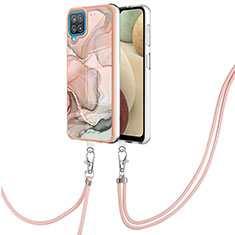 Funda Silicona Gel Goma Patron de Moda Carcasa con Acollador Cordon Lanyard YB7 para Samsung Galaxy M12 Rosa