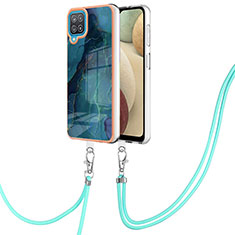 Funda Silicona Gel Goma Patron de Moda Carcasa con Acollador Cordon Lanyard YB7 para Samsung Galaxy M12 Verde