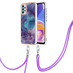 Funda Silicona Gel Goma Patron de Moda Carcasa con Acollador Cordon Lanyard YB7 para Samsung Galaxy M32 5G Morado