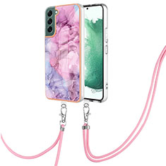 Funda Silicona Gel Goma Patron de Moda Carcasa con Acollador Cordon Lanyard YB7 para Samsung Galaxy S23 Plus 5G Purpura Claro