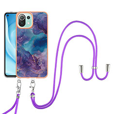 Funda Silicona Gel Goma Patron de Moda Carcasa con Acollador Cordon Lanyard YB7 para Xiaomi Mi 11 Lite 5G Morado