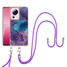 Funda Silicona Gel Goma Patron de Moda Carcasa con Acollador Cordon Lanyard YB7 para Xiaomi Mi 12 Lite NE 5G Morado