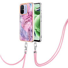 Funda Silicona Gel Goma Patron de Moda Carcasa con Acollador Cordon Lanyard YB7 para Xiaomi Poco C55 Purpura Claro