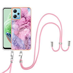 Funda Silicona Gel Goma Patron de Moda Carcasa con Acollador Cordon Lanyard YB7 para Xiaomi Poco X5 5G Purpura Claro