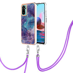 Funda Silicona Gel Goma Patron de Moda Carcasa con Acollador Cordon Lanyard YB7 para Xiaomi Redmi Note 10 4G Morado